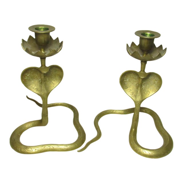 Pair of Anglo Indian Brass Cobra Candlesticks For Sale