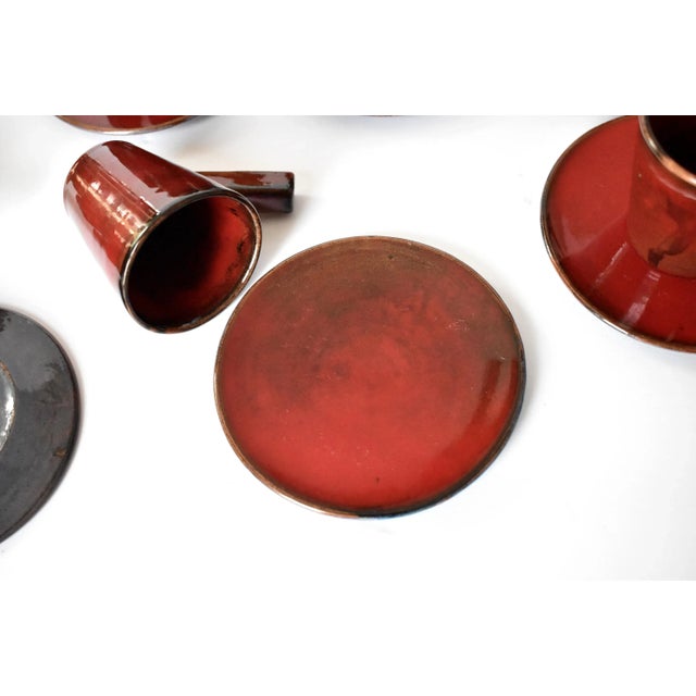 Ceramic Mid-Century Swedish Handmade Red Ceramic Glogg 12 Cups & 12 Saucers For Sale - Image 7 of 13