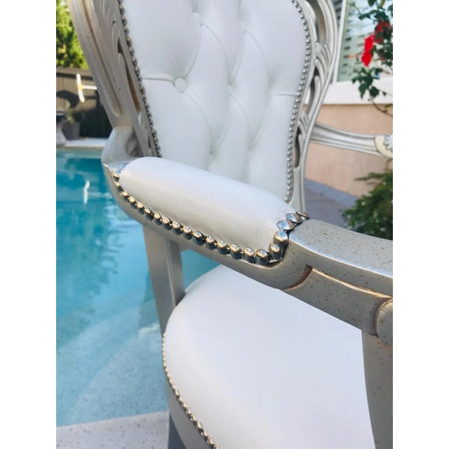 2000 - 2009 White Leather Baroque Rococo Style Dining Arm Chairs - Set of 6 For Sale - Image 5 of 12