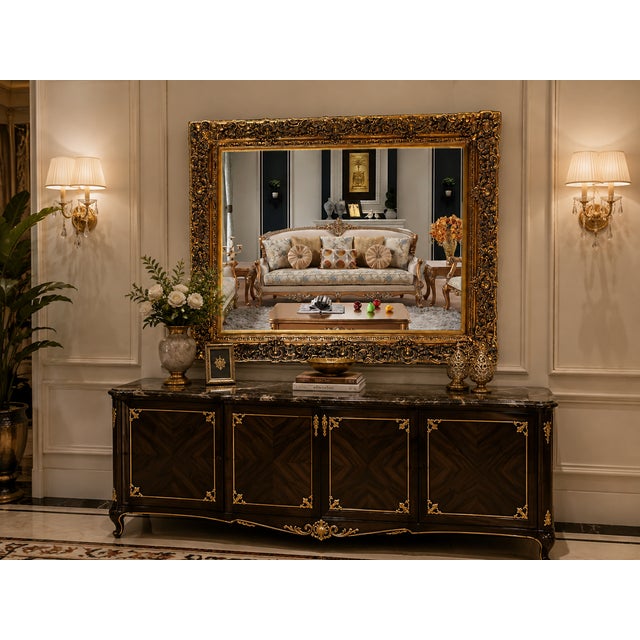 Make a dramatic statement with this stunning oversized ornate wall mirror, featuring an exceptionally detailed sculptural...