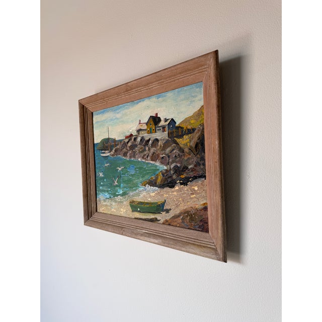 Impressionist Vintage Impressionist Coastal Harbor Oil Painting on Canvas - Framed For Sale - Image 3 of 18