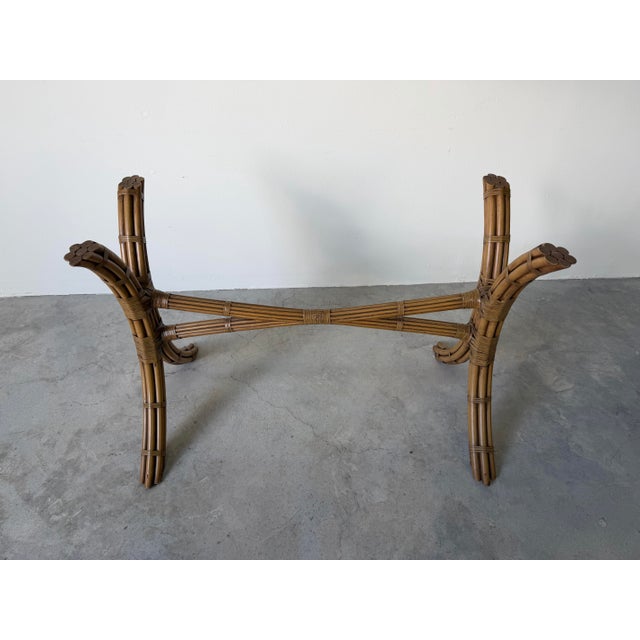 Vintage Coastal Organic McGuire - Style Rattan and Leather Dining Table With Glass Top For Sale - Image 4 of 12
