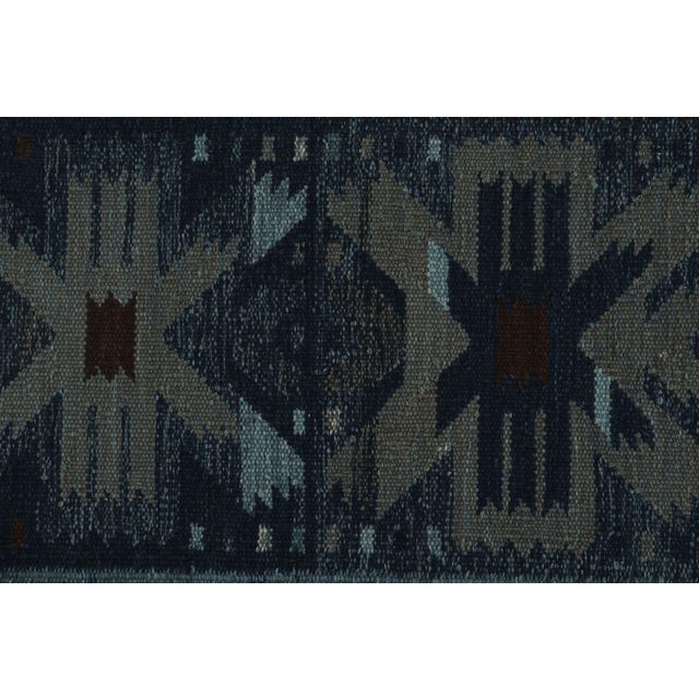 Rug & Kilim’s Scandinavian Kilim With Geometric Patterns in Dark Blue For Sale In New York - Image 6 of 7