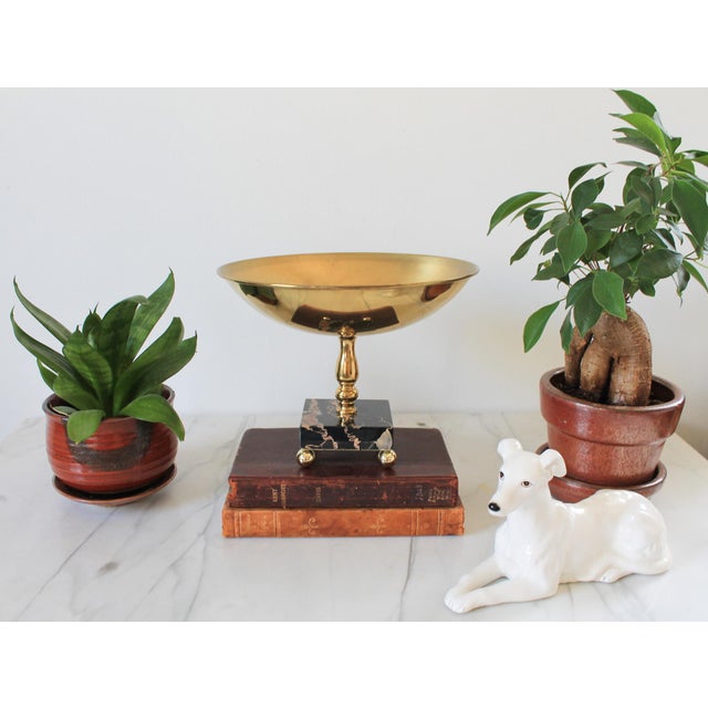 Vintage Brass Bowl on a Italian Fine Marble Pedestal Base. For Sale In Milwaukee - Image 6 of 8