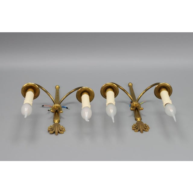 French Art Deco Brass Twin-Arm Sconces, 1930, Set of 2 For Sale - Image 11 of 18