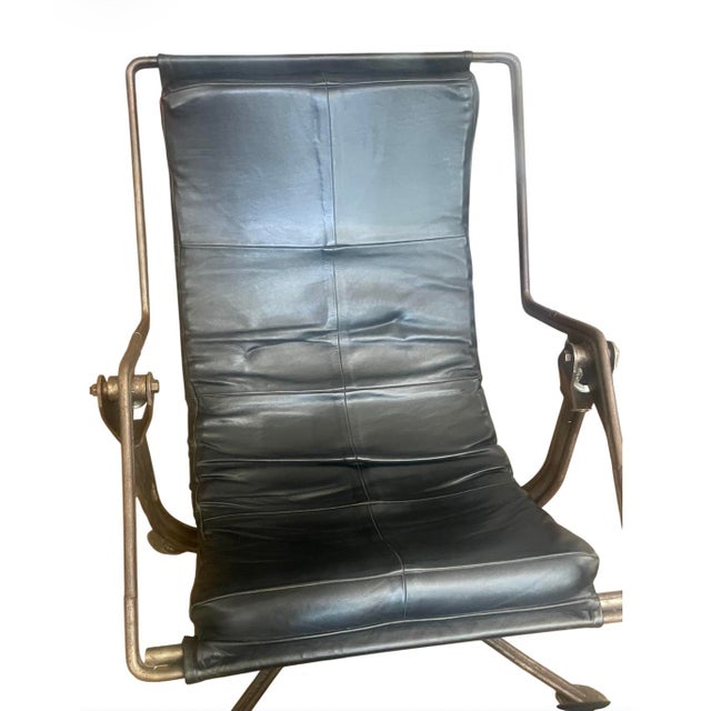 Architectural Motorcycle Leather Rocker Lounge Chair W/Ottoman Attributed to Joshua Height For Sale - Image 4 of 14