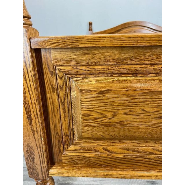 Vintage French Louis XVI Style Oak Double Bed Frame with Carved Headboard For Sale - Image 4 of 13