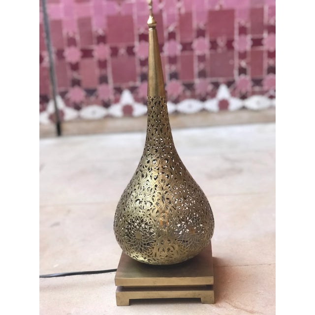 1980s Decorative Moroccan Embossed Brass Floor Lamp For Sale - Image 10 of 10