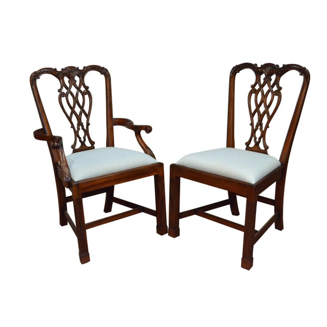 These are new traditional mahogany dining chairs. Their design was inspired by the English Chippendale style straight leg...