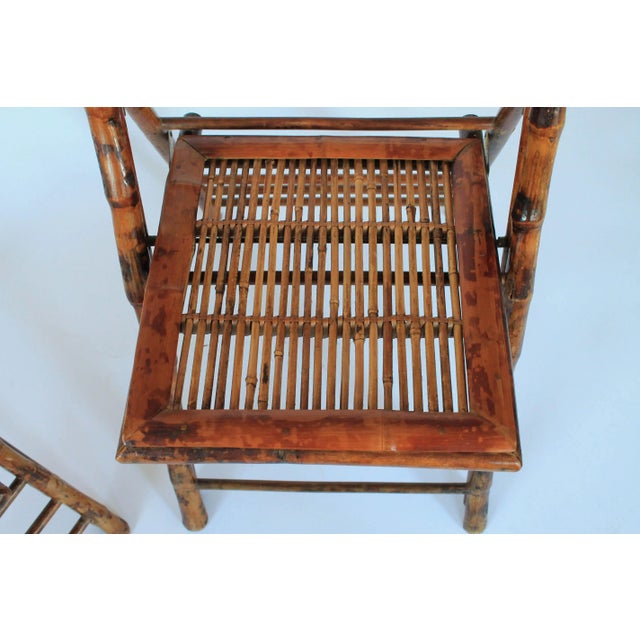 Brown Vintage Faux Tortoise Bamboo Round Folding Table and Chairs For Sale - Image 8 of 10