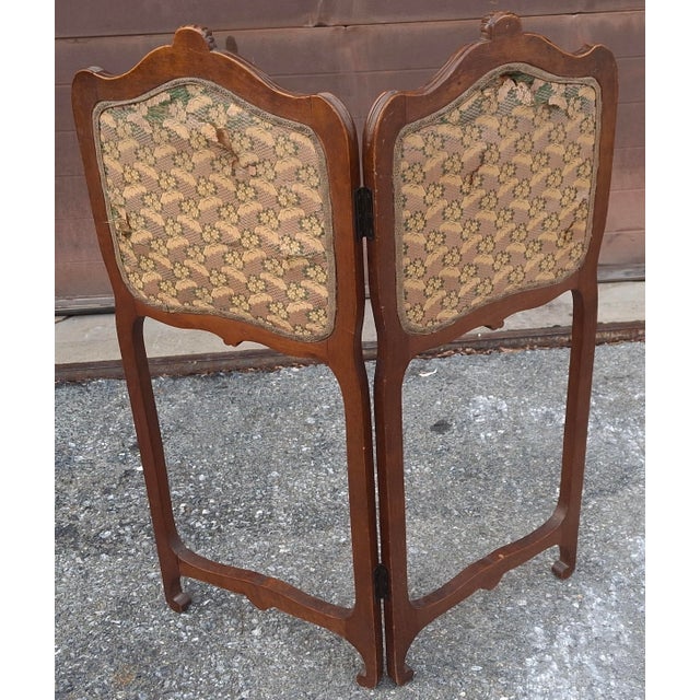 Wood Early 20th Century Louis XV Style Carved Walnut Two-Fold Small Screen For Sale - Image 7 of 10