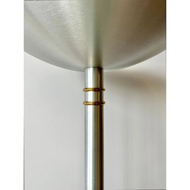 Metal Vintage Postmodern Brushed Aluminum and Brass Torchiere Floor Lamp For Sale - Image 7 of 12