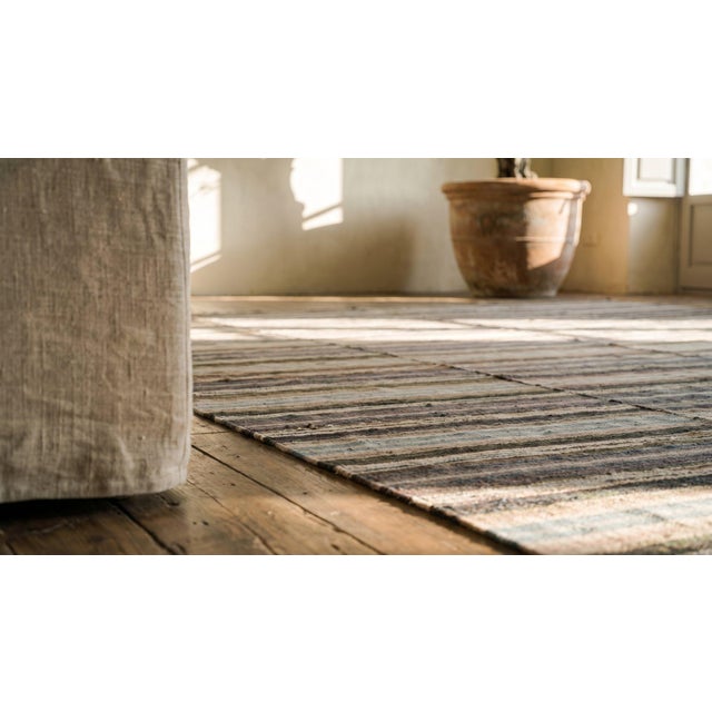 Textile 1900s Multicolor Stripe Antique American Rag Rug 10'8" X 12'0" Flatweave Wool Carpet For Sale - Image 7 of 8