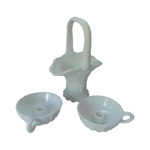 Westmoreland Milk Glass Basket & Candlesticks - 3