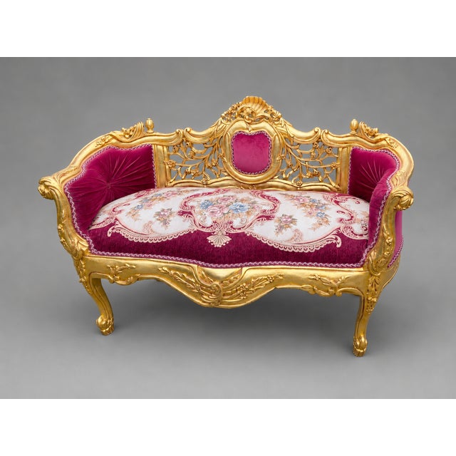 Wood Late 20c French Louis XVI Red Velvet Gilt Beech Settee For Sale - Image 7 of 13