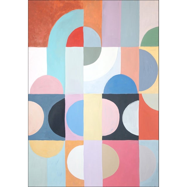 Art Deco 2026, Art Deco Painting Diptych, Celestial Bodies, Geometric Bauhaus Patterns on Paper, Pastel Tones Palette by Natalia Roman For Sale - Image 3 of 10