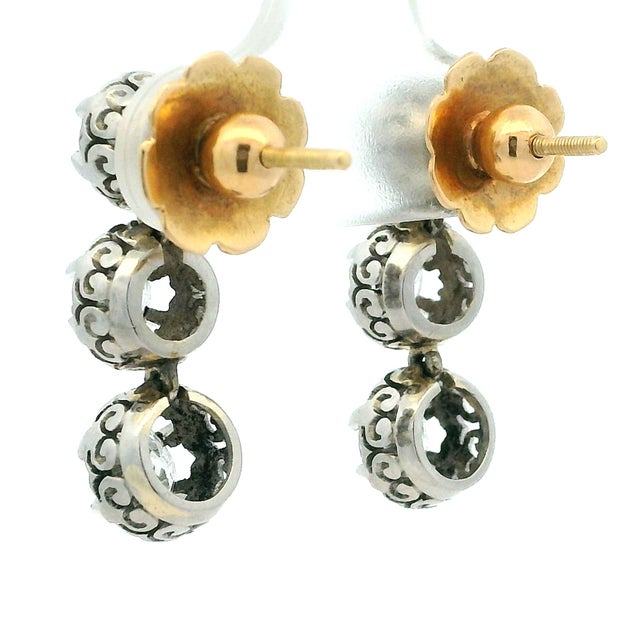 Vintage Platinum and 14k Gold 2 Carat Diamond Drop Earrings Circa 1950s, A Pair For Sale - Image 4 of 15