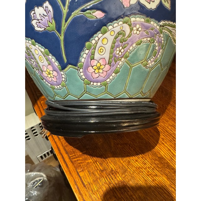 Blue Famille Rose Ginger Jar Asian Lamp For Sale - Image 4 of 7