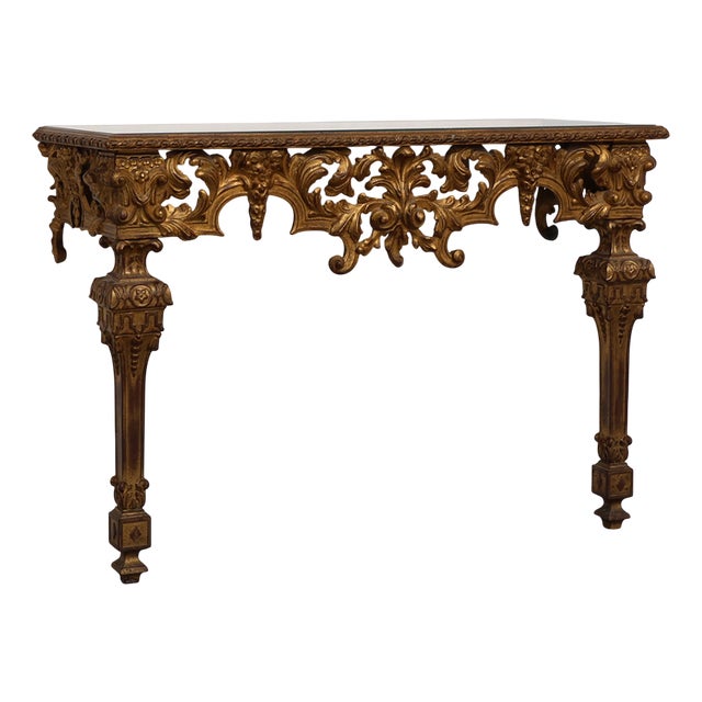Italian Baroque Style Gilded and Carved Wall Console, 1950s For Sale