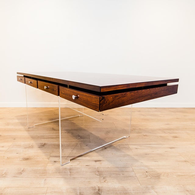 1960s Danish Modern Rosewood & Lucite Executive Desk Attributed to Poul Norreklit for Sigurd Hansen For Sale - Image 14 of 18