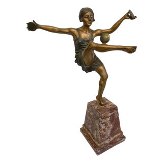 Leonildo Giannoni, Art Deco Nude Dancer with Discs, 1930s, Polychrome Bronze For Sale