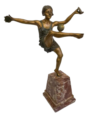 Leonildo Giannoni, Art Deco Nude Dancer with Discs, 1930s, Polychrome Bronze