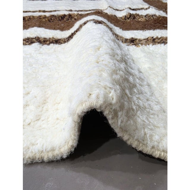 Mid-Century Modern Ivory and Brown Handwoven Berber Wool Rug - 10.3 X 7.9 Ft For Sale - Image 3 of 6