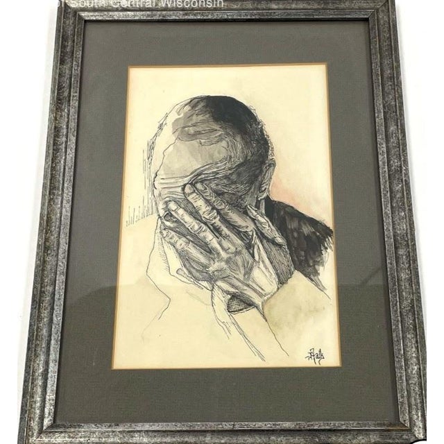 1950s Signed Mid‑Century Ink Portrait by Falk – Expressive Figurative For Sale - Image 4 of 4