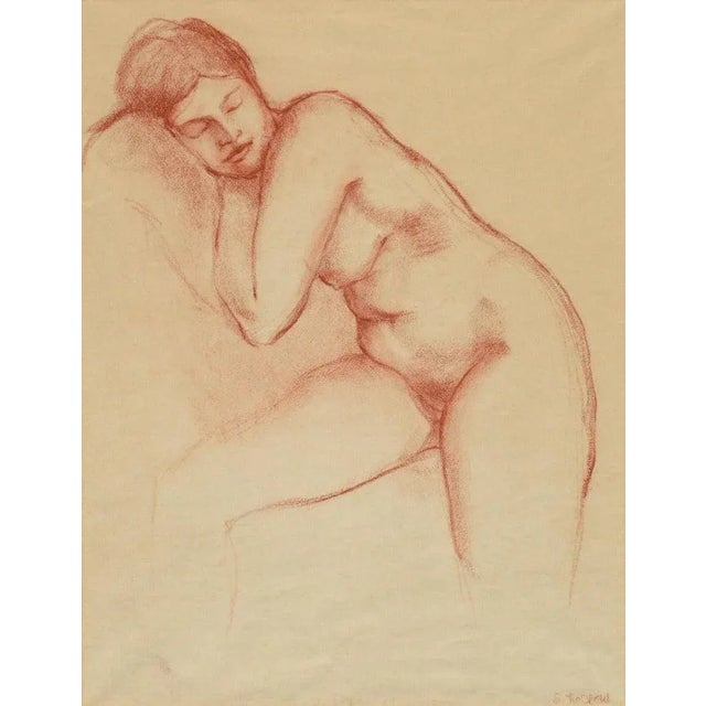 Drawing of a sleeping nude woman by S. LeDrew (20th Century). Signed "S. LeDREW" in the lower right corner. Presented in a...