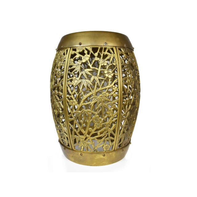 Mid-Century Modern Brass Asian Bamboo Fretwork Phoenix Birds Garden Stool For Sale - Image 3 of 10