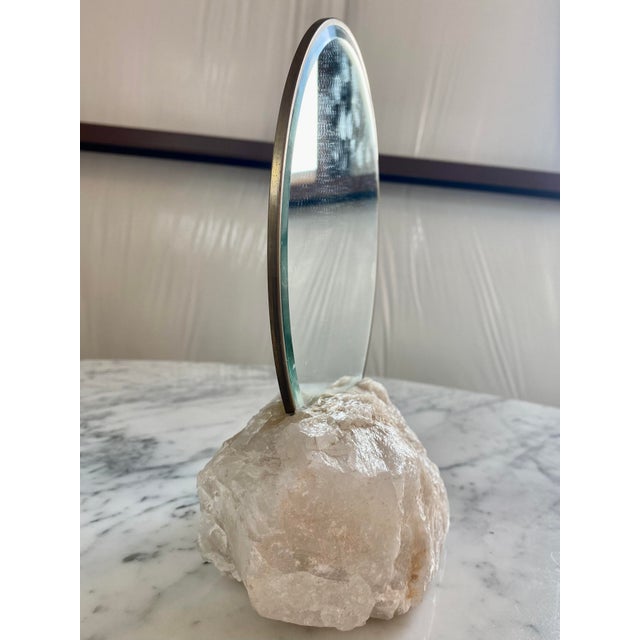 Late 20th Century Sculptural Artisan Carved Stone Round Mirror For Sale - Image 5 of 12