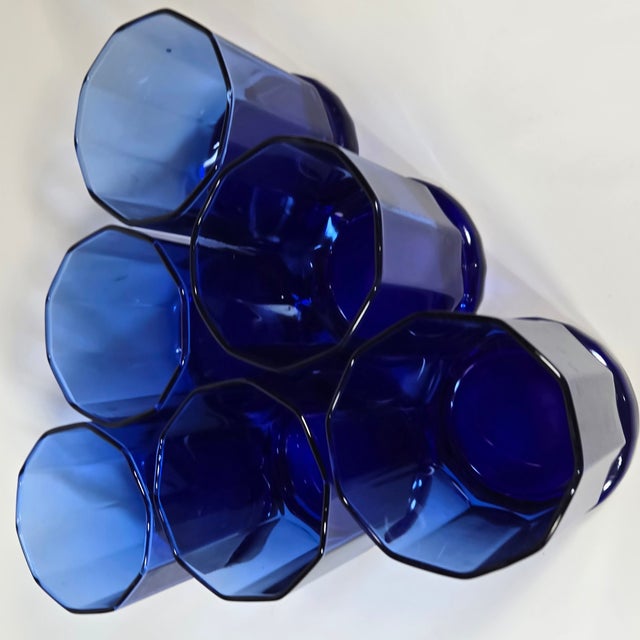 Contemporary Cobalt Windowpane Double Old Fashioned Glasses- Set of Six For Sale - Image 3 of 11