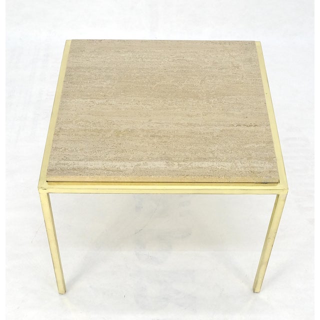 Mid Century Modern Brass & Travertine 19x19” Square Side End Table Stand MINT