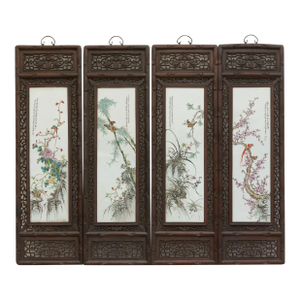 Set of 4, Finely Carved Chinese Wall Porcelain Panels