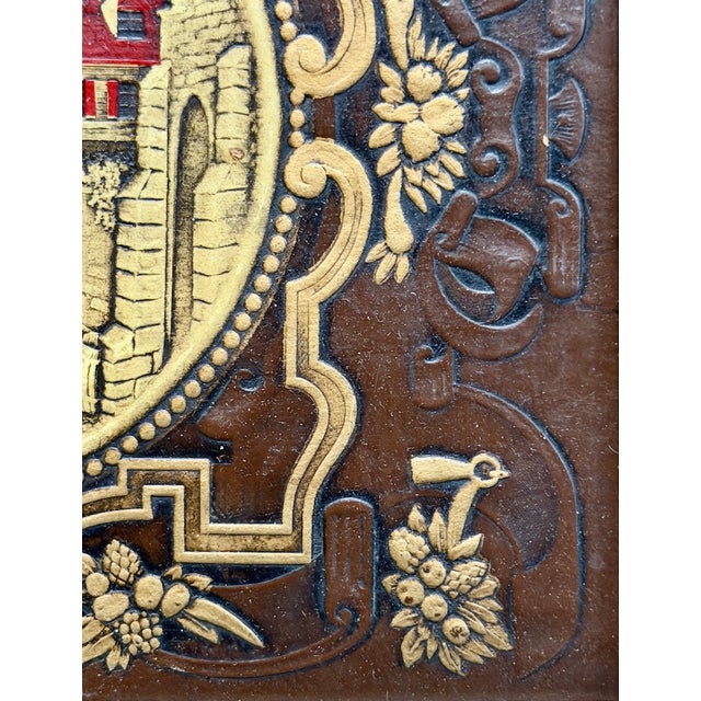 Antique Framed Embossed Colonial Philadelphia Village Scene Leather Panel For Sale - Image 11 of 14
