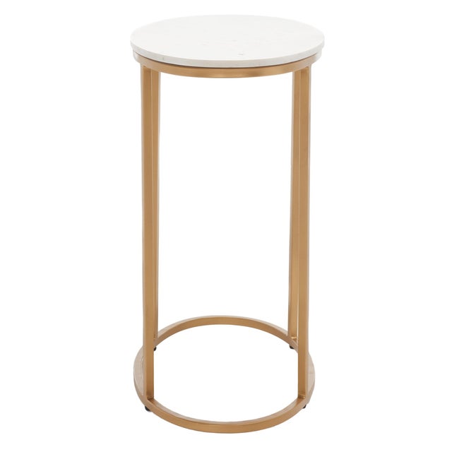 Metal Tage Marble Side Table in White Marble / Gold For Sale - Image 7 of 8
