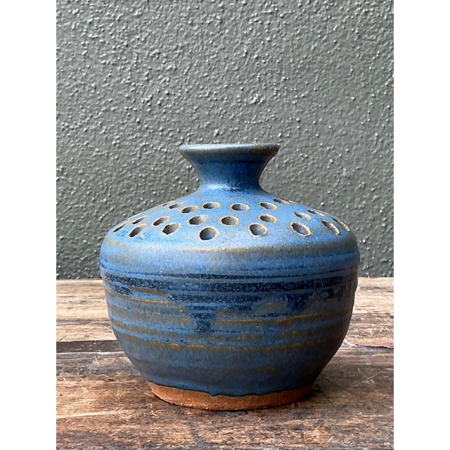Vintage Original Studio Pottery Pierced Vase For Sale In West Palm - Image 6 of 12