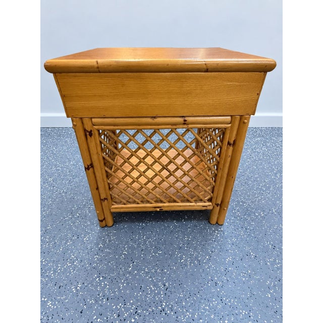 Vintage Coastal Bamboo and Rattan Lattice Nightstand With Drawer For Sale - Image 10 of 10