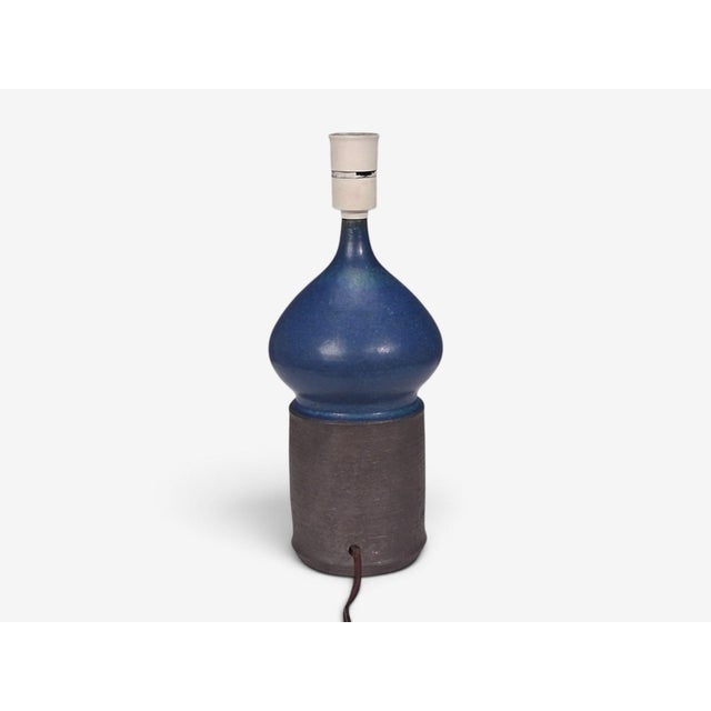 1960s Danish Modern Marianne Starck, Table Lamp, Blue and Brown Stoneware For Sale - Image 9 of 11