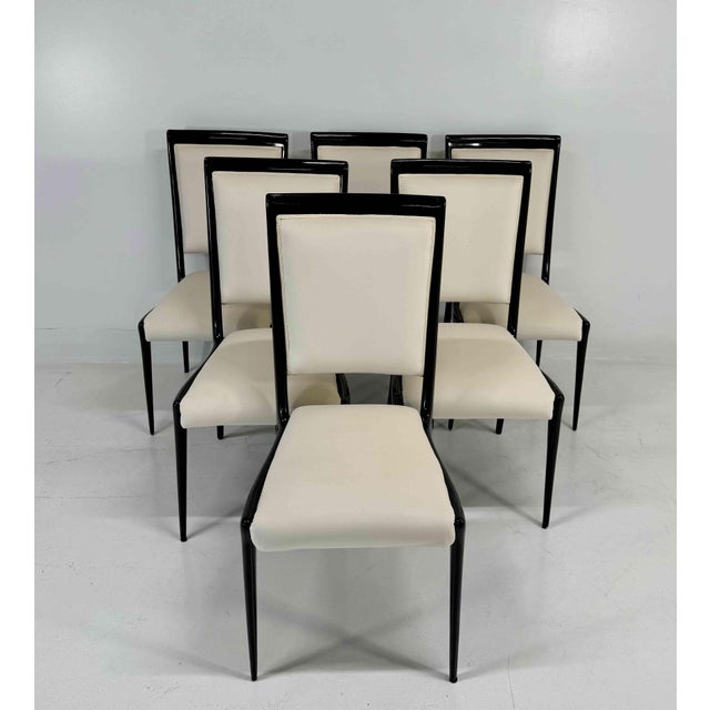 Chairs in Black Lacquered Wood and Velvet by Vittorio Dassi, 1950s, Set of 8 For Sale - Image 4 of 12