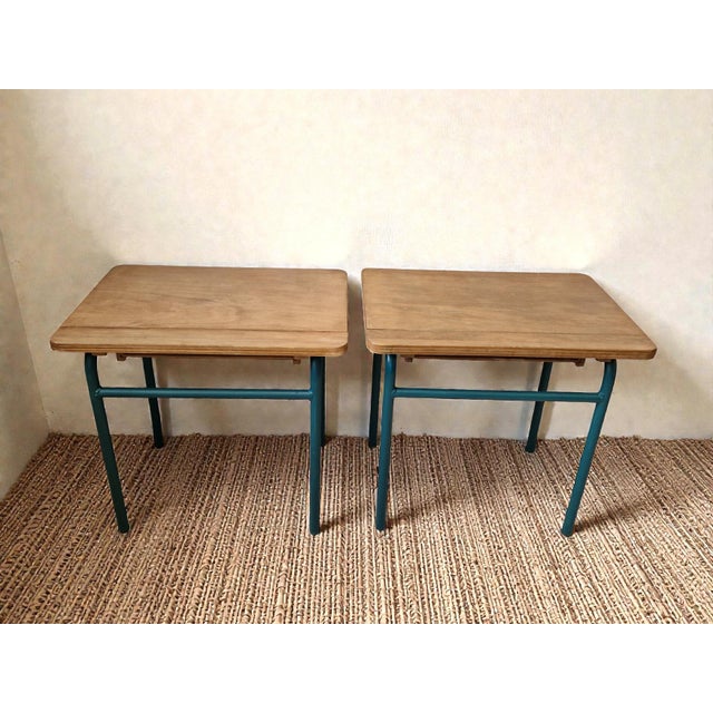 Beige Bedside Tables in Wood and Metal, 1960s, Set of 2 For Sale - Image 8 of 10