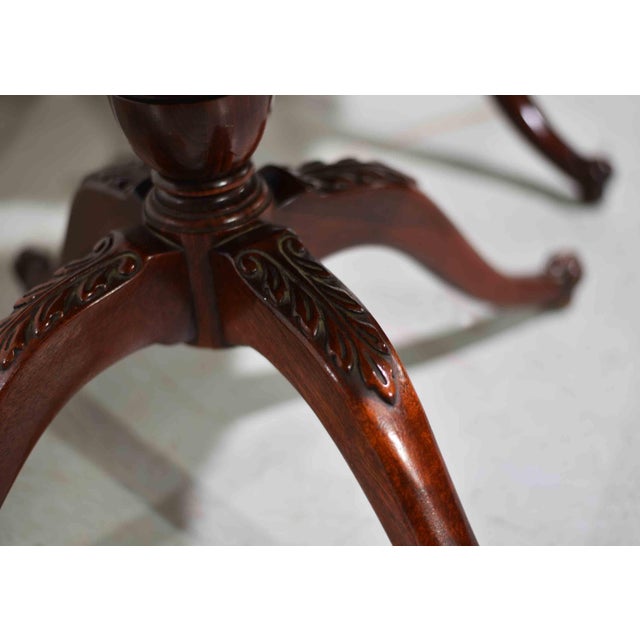 1950s Georgian Revival Leather Mahogany Occasional Tripod Tables by Venice Furniture Novelty Manufacturing Co.Chicago For Sale - Image 9 of 13