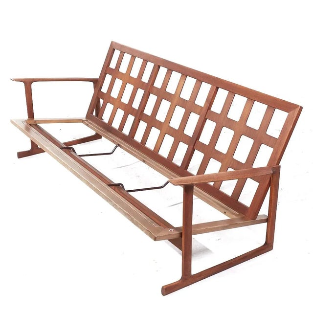 Kofod Larsen for Selig Mid Century Danish Walnut Sled Leg Sofa For Sale - Image 9 of 10