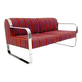 Compact Mid-Century Modern Chrome Flat Bar Sofa For Sale