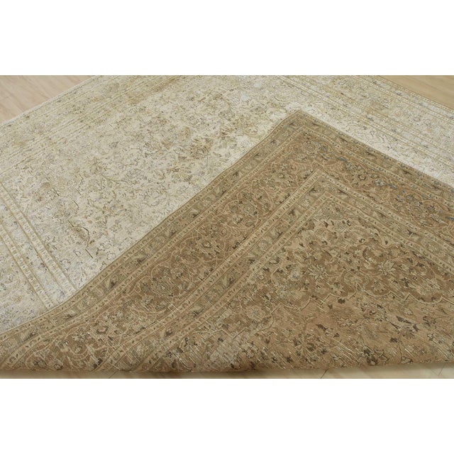 Tabriz Rug 9’9” X 12’2” Beige Wool Vintage Distressed Hand-Knotted Carpet For Sale - Image 14 of 15