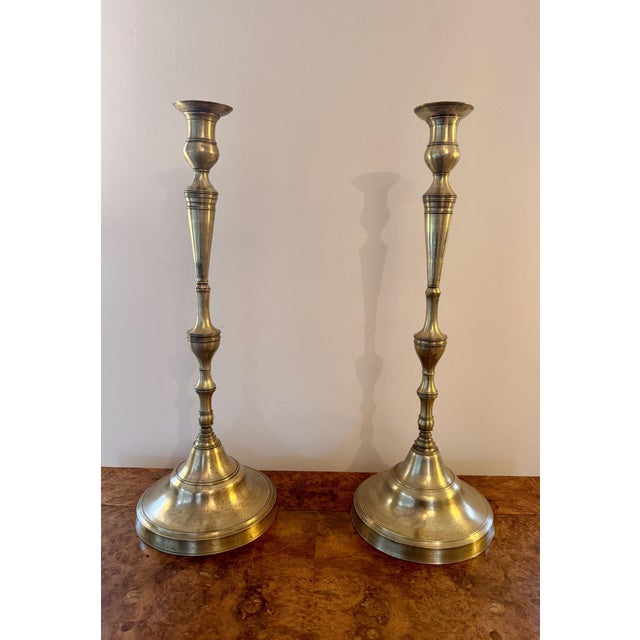 Metal Large Antique Victorian Brass Candlesticks, 1860, Set of 2 For Sale - Image 7 of 7