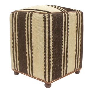 Abstract Handmade Kilim Upholstered Ottoman For Sale