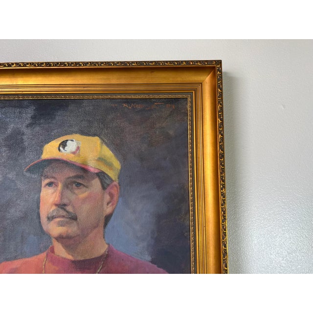 Textile Vintage Oil Portrait Painting of a Florida Seminole Football Amateur or Player For Sale - Image 7 of 11