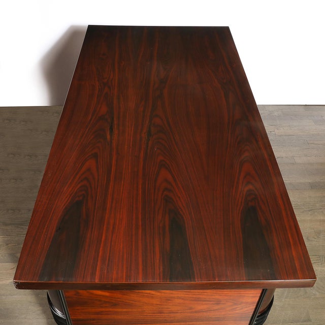 Art Deco Machine Age Partner Desk in Rosewood With Ebonized Fluted Detailing For Sale - Image 16 of 18