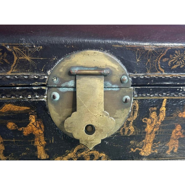 Chinese Leather Scroll Box - Hand-Painted Lacquered Wood, 19th Century For Sale In Washington DC - Image 6 of 6
